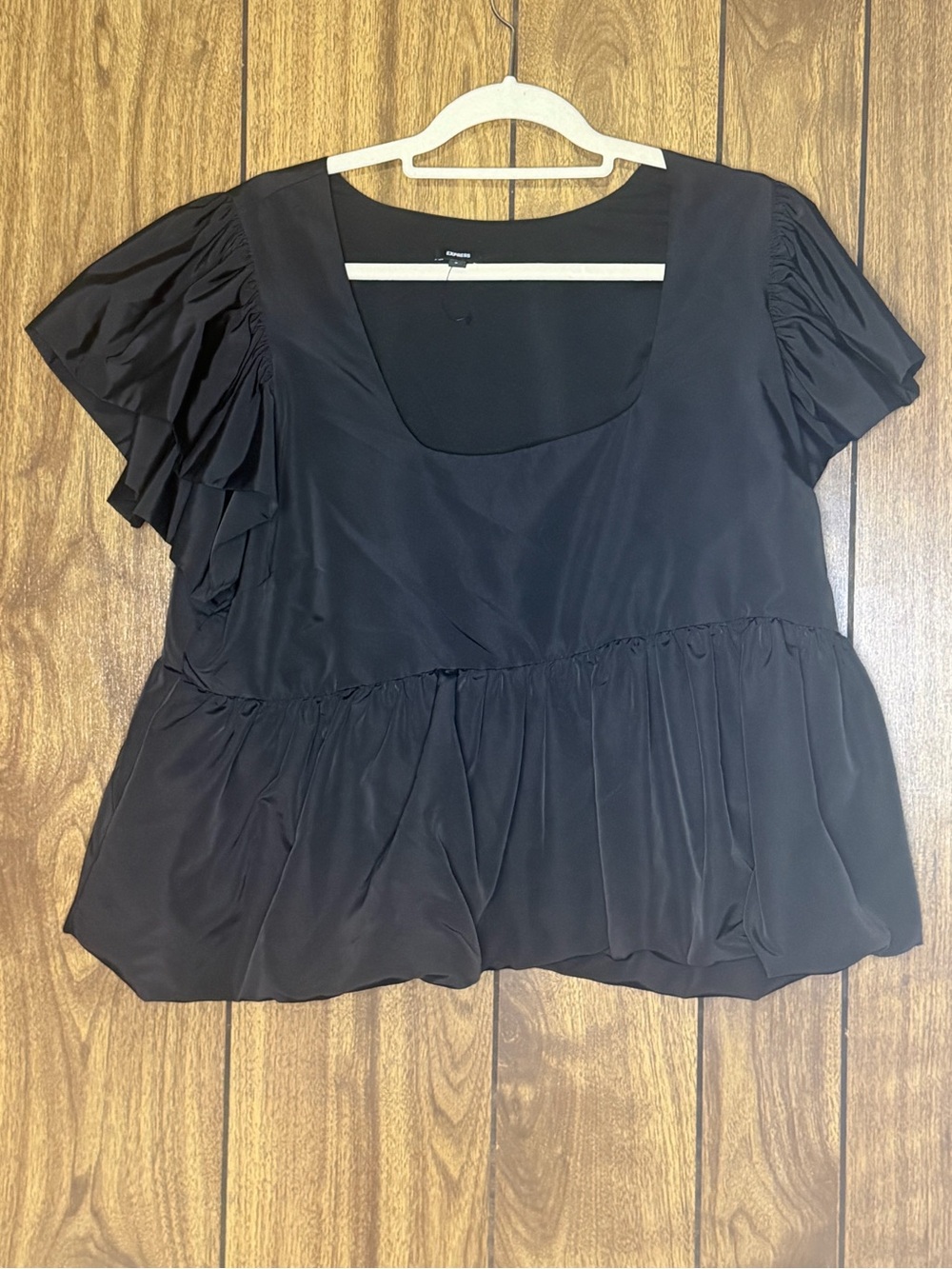 Express Black Short Ruffle Sleeve Peplum Blouse